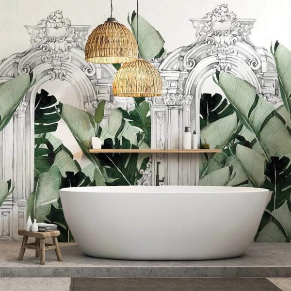 Arco bianco con foglie verdi Arco bianco con foglie verdi