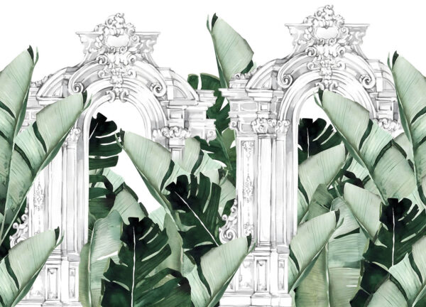 Arco bianco con foglie verdi Arco bianco con foglie verdi