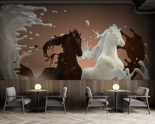 Carta da parati Carta da parati Cavallo con schizzi di latte intorno (COD: u64873)