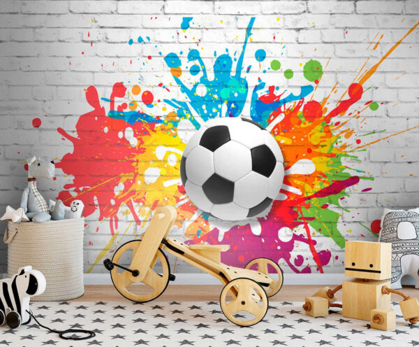 Pallone da calcio su un muro di mattoni Pallone da calcio su un muro di mattoni