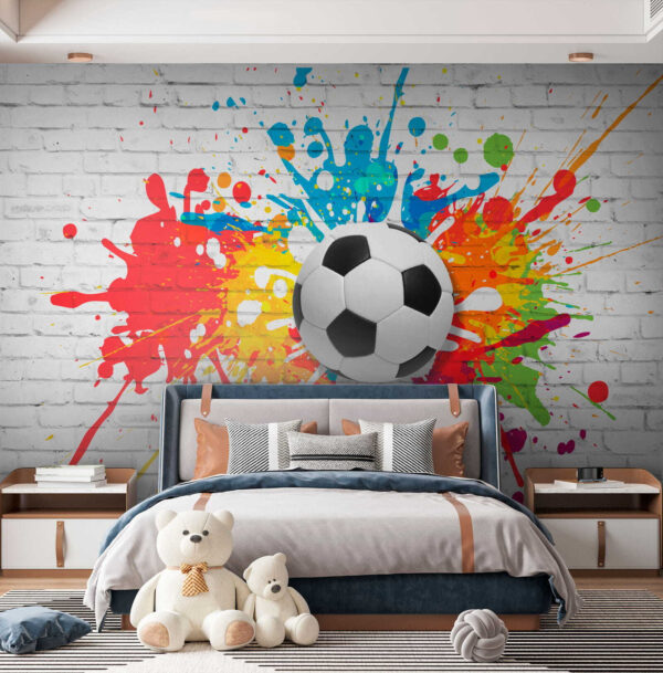 Pallone da calcio su un muro di mattoni Pallone da calcio su un muro di mattoni
