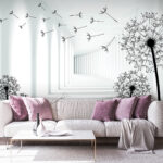 Carta da parati Ragazza in bicicletta in una stanza con denti di leone