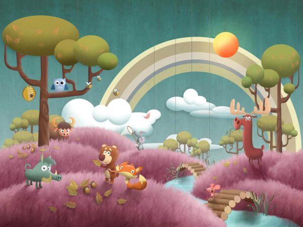 Scena di cartone animato con animali e un fiume u62475p 600x450 - Scena di cartone animato con animali e un fiume - tegory