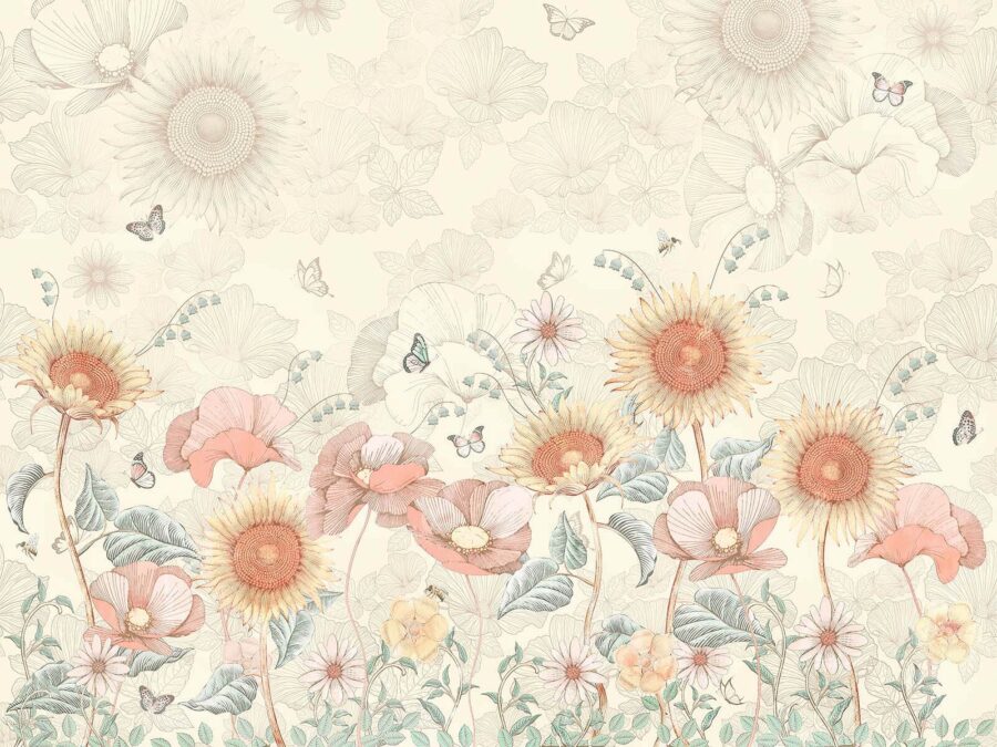 Carta da parati Carta da parati con fiori e farfalle - immagine 2