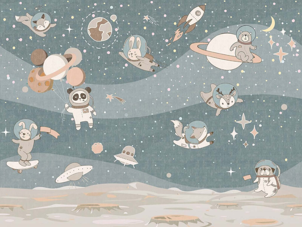 Scena spaziale a cartoni animati con pianeti e stelle Scena spaziale a cartoni animati con pianeti e stelle