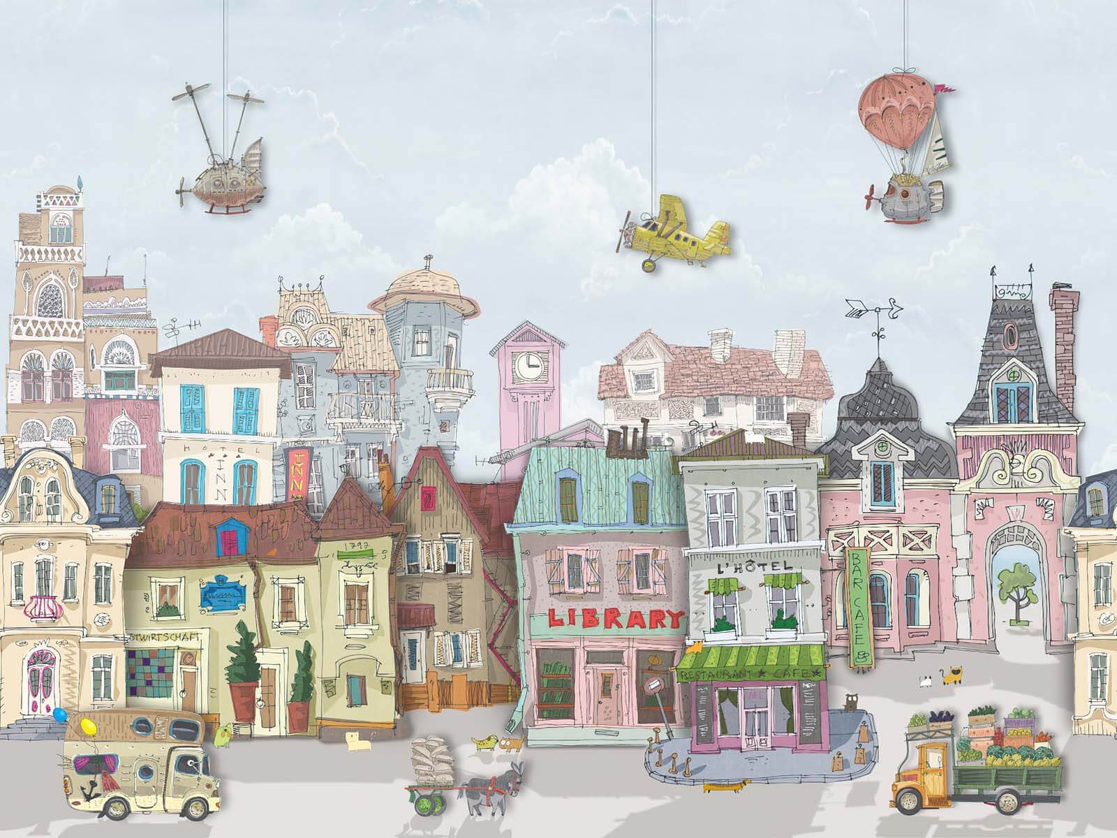 u62113p - Gruppo di edifici con auto e aerei - tegory