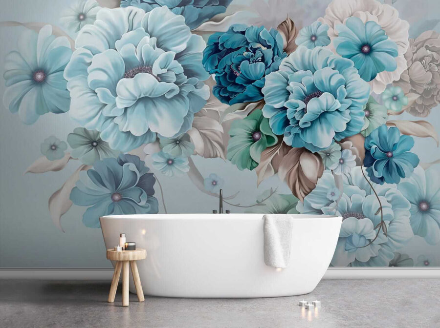 Composizione floreale blu tenue in fiore.