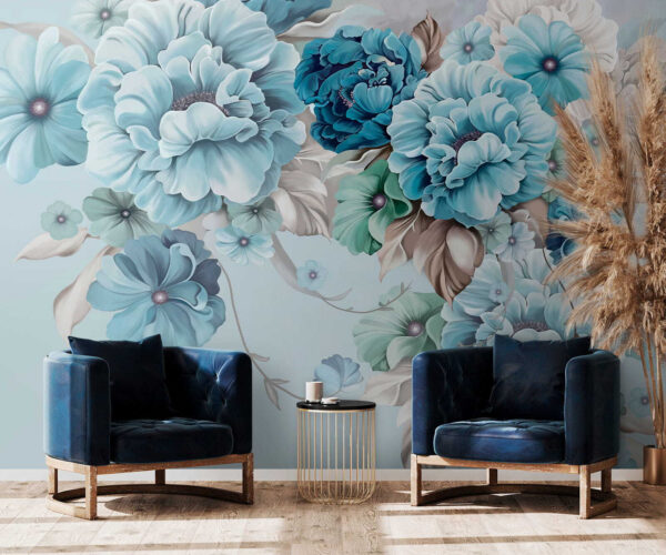 Composizione floreale blu tenue in fiore. Composizione floreale blu tenue in fiore.