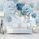 Carta da parati Composizione floreale blu tenue in fiore