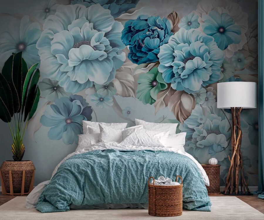 Composizione floreale blu tenue in fiore.