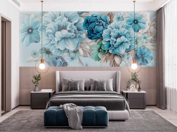 Composizione floreale blu tenue in fiore. Composizione floreale blu tenue in fiore.