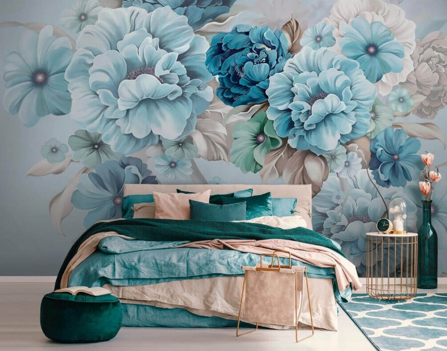 Composizione floreale blu tenue in fiore.