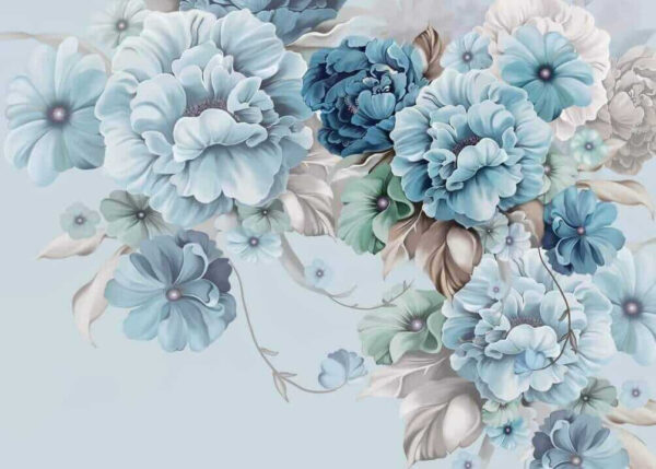 Composizione floreale blu tenue in fiore. Composizione floreale blu tenue in fiore.