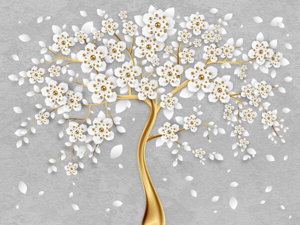Albero con fiori e foglie bianche Albero con fiori e foglie bianche