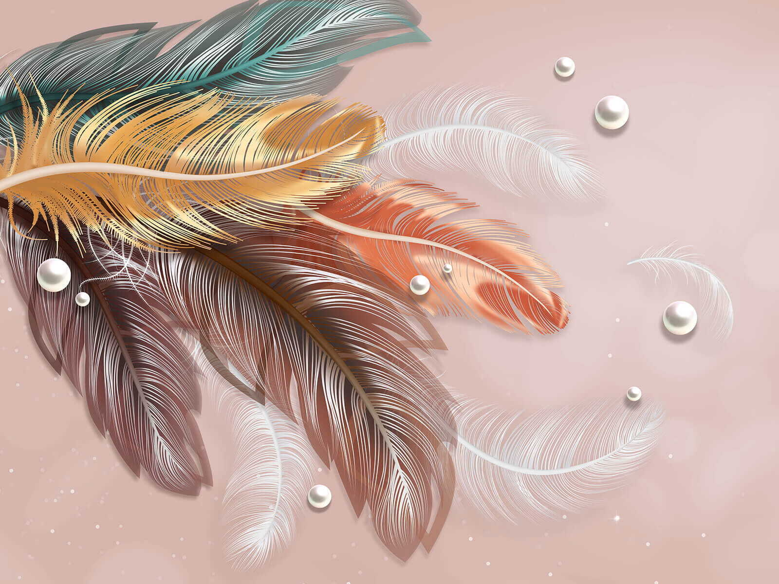 u59817p - Gruppo di piume colorate e perle - tegory