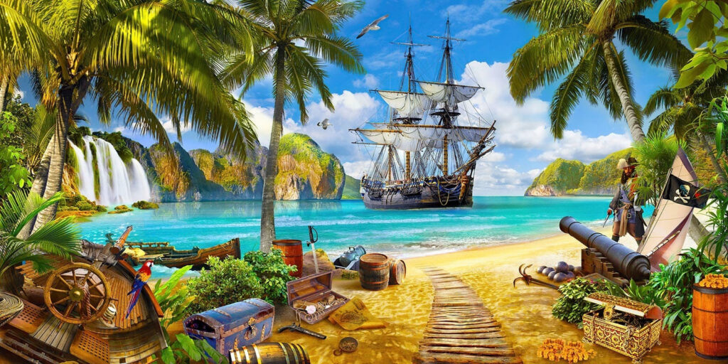 Nave pirata sulla spiaggia Nave pirata sulla spiaggia