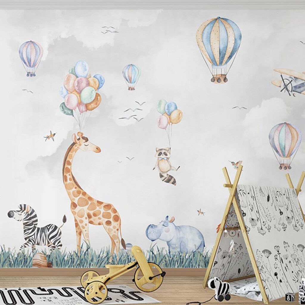 Wall mural of animals and balloons