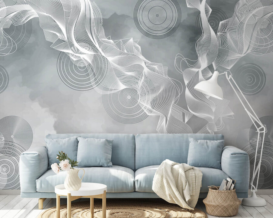 Vortici bianchi e neri su sfondo grigio