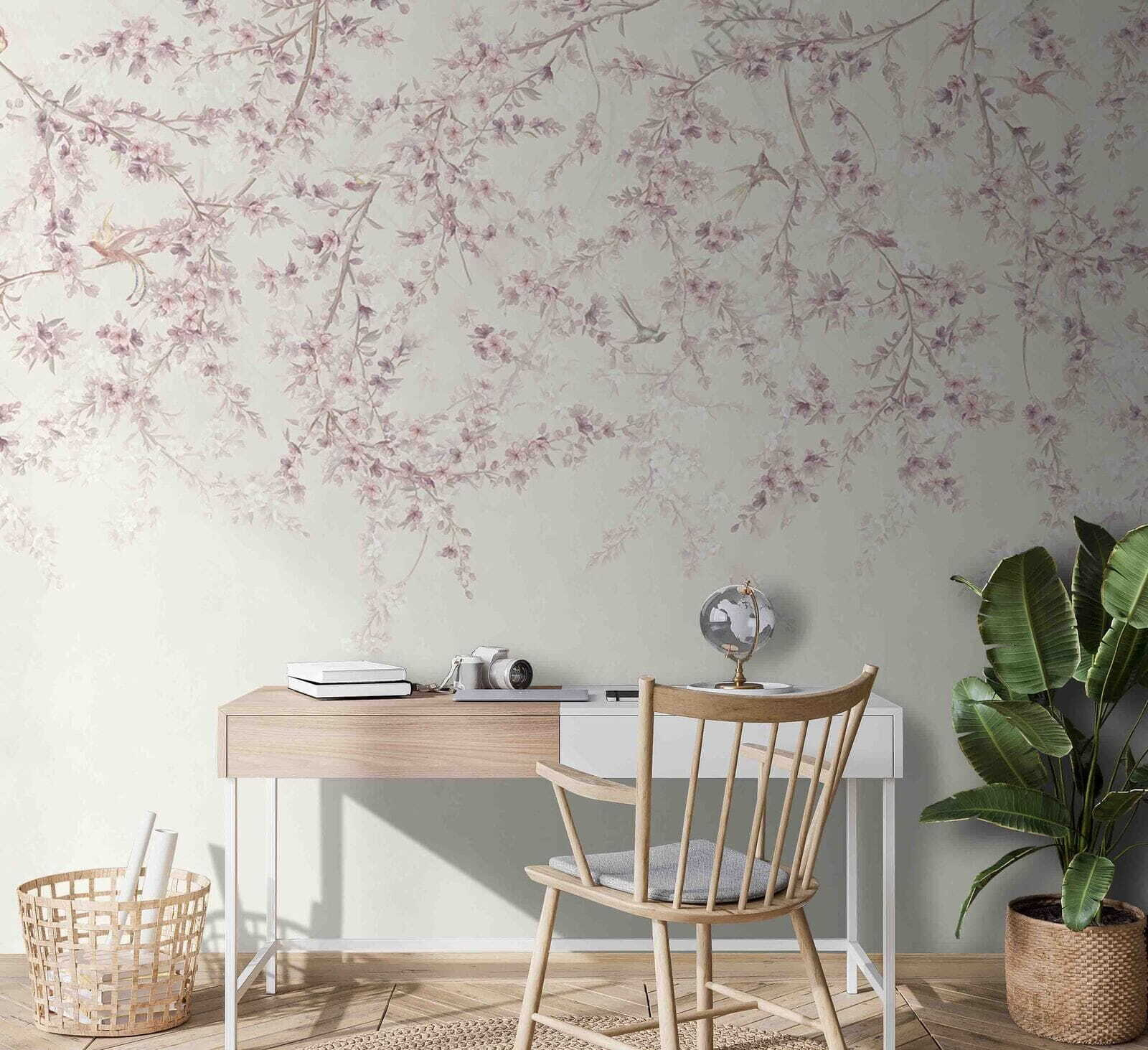 Painting of birds on a tree branch