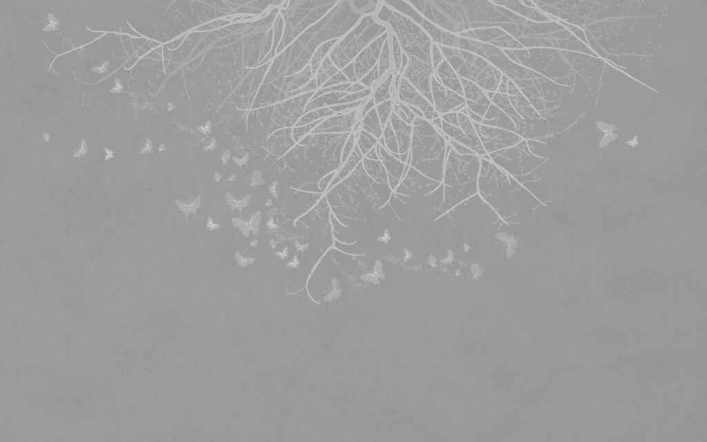 Albero con farfalle in volo Albero con farfalle in volo