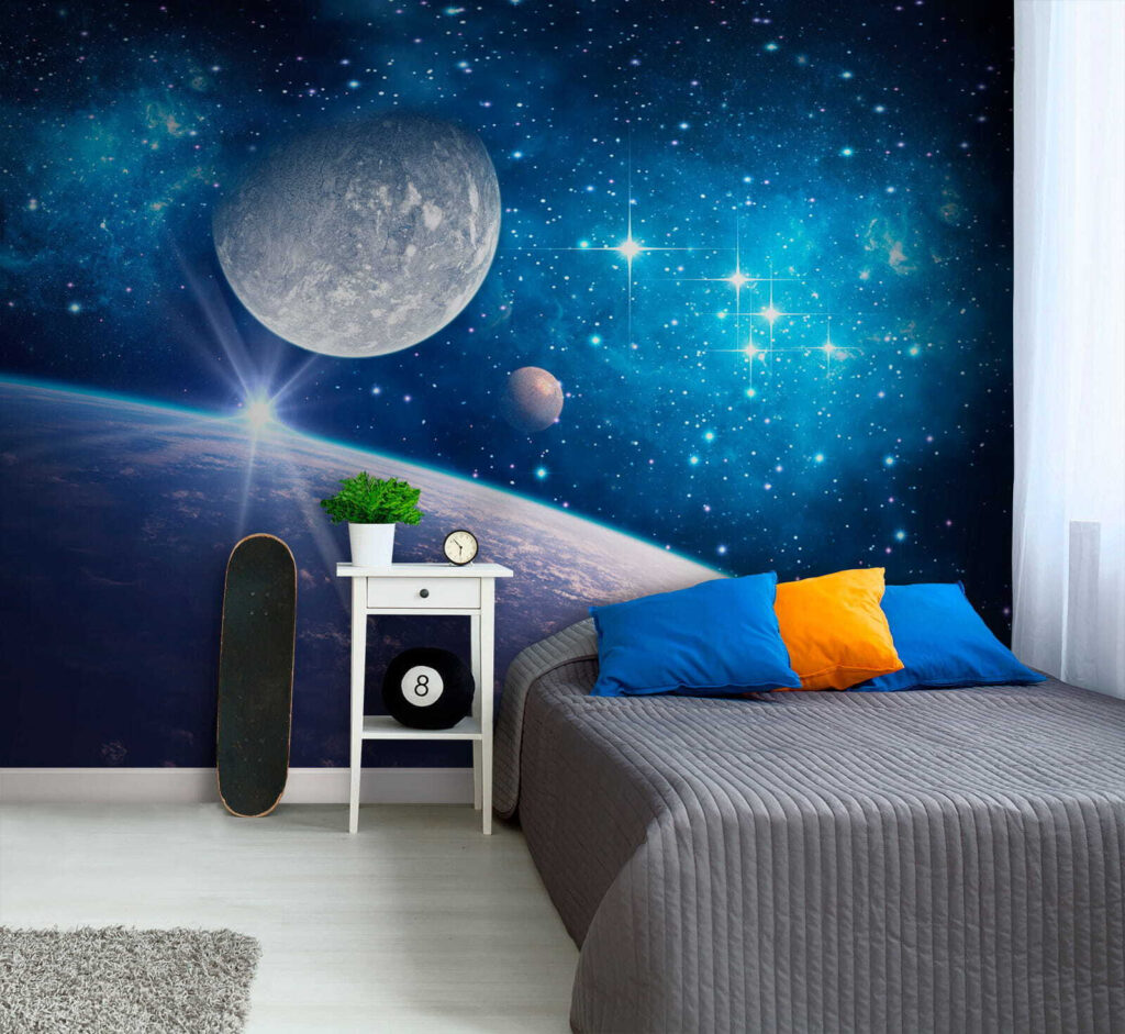 Planet and moon in space Planet and moon in space