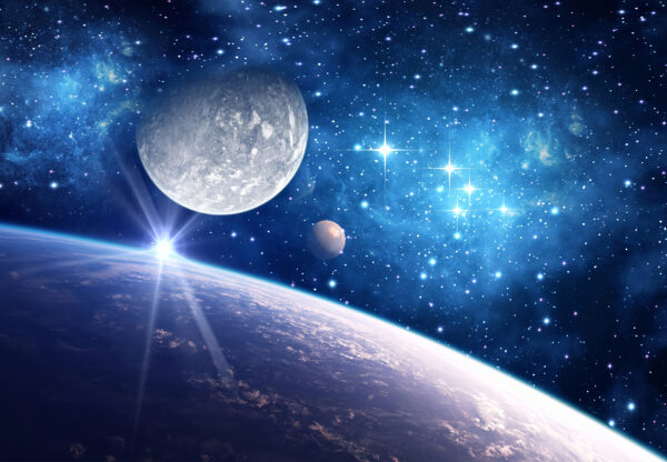 Pianeta e luna nello spazio Pianeta e luna nello spazio