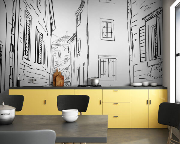 Disegno di una strada con edifici Disegno di una strada con edifici