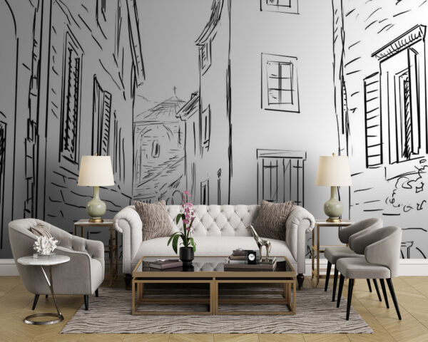 Disegno di una strada con edifici Disegno di una strada con edifici
