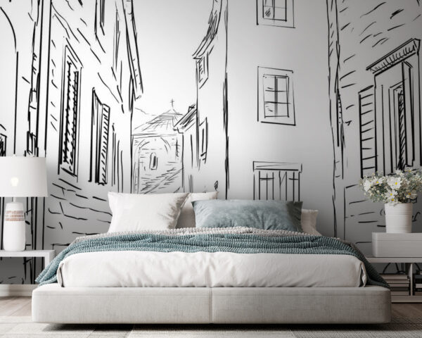 Disegno di una strada con edifici Disegno di una strada con edifici