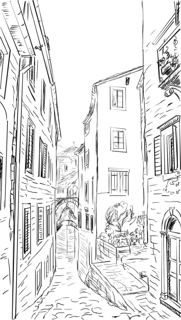 Disegno di una strada con edifici Disegno di una strada con edifici
