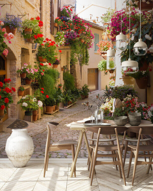 Strada con fiori ai lati Strada con fiori ai lati