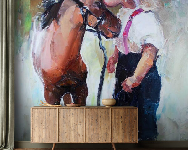 Pittura di una ragazza che bacia un cavallo