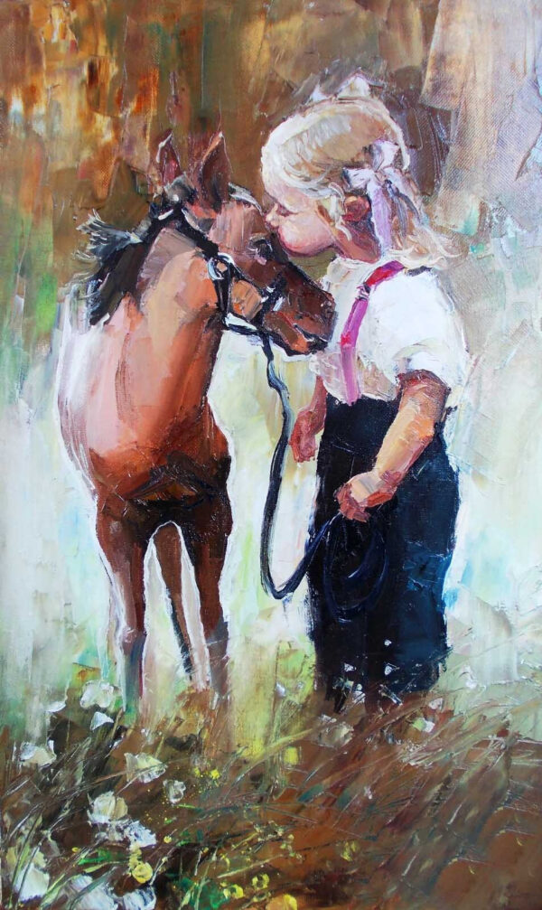 Pittura di una ragazza che bacia un cavallo Pittura di una ragazza che bacia un cavallo