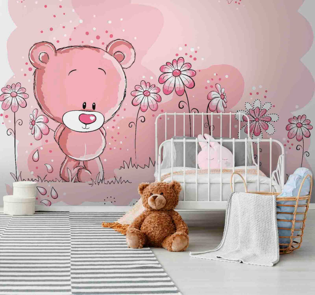 Pink teddy bear with flowers