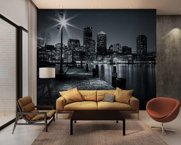Lo skyline della città con le luci sull'acqua Lo skyline della città con le luci sull'acqua