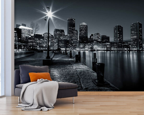 Lo skyline della città con le luci sull'acqua Lo skyline della città con le luci sull'acqua