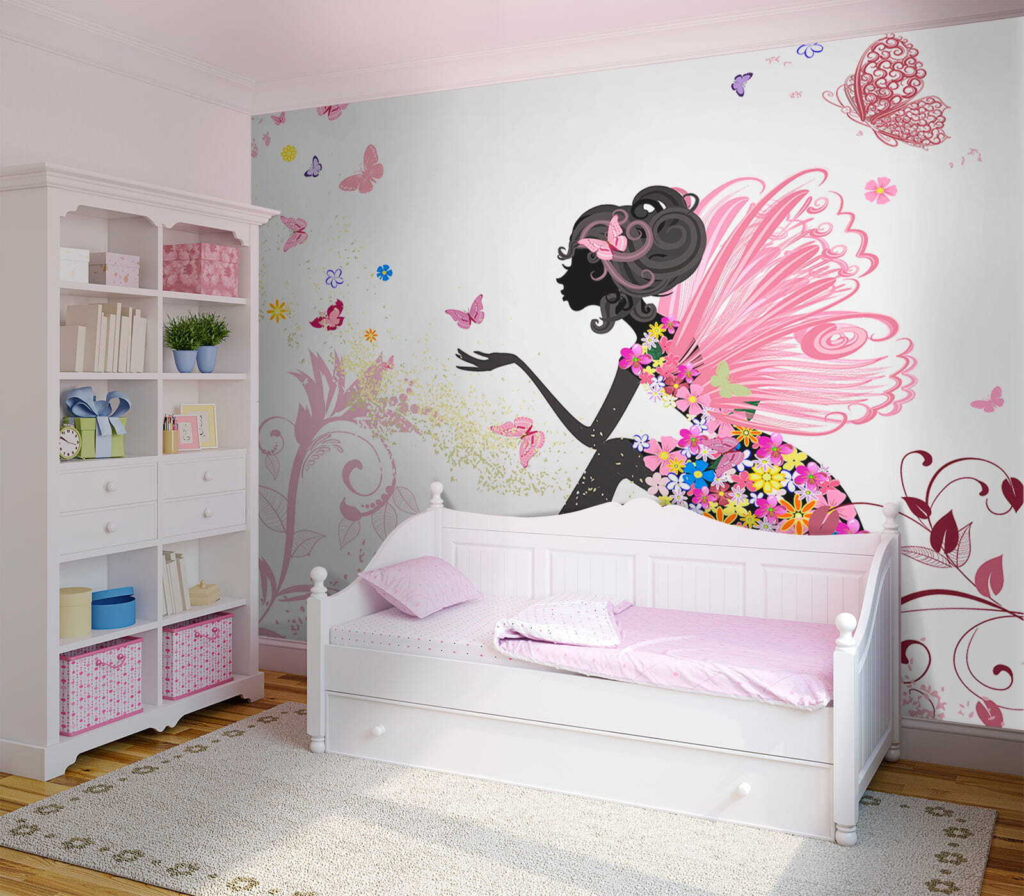 Woman sitting on a flowery dress