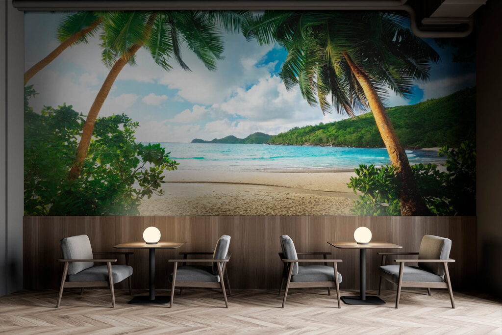 Beach with palm trees and blue water Beach with palm trees and blue water