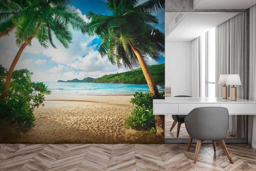 Beach with palm trees and blue water Beach with palm trees and blue water