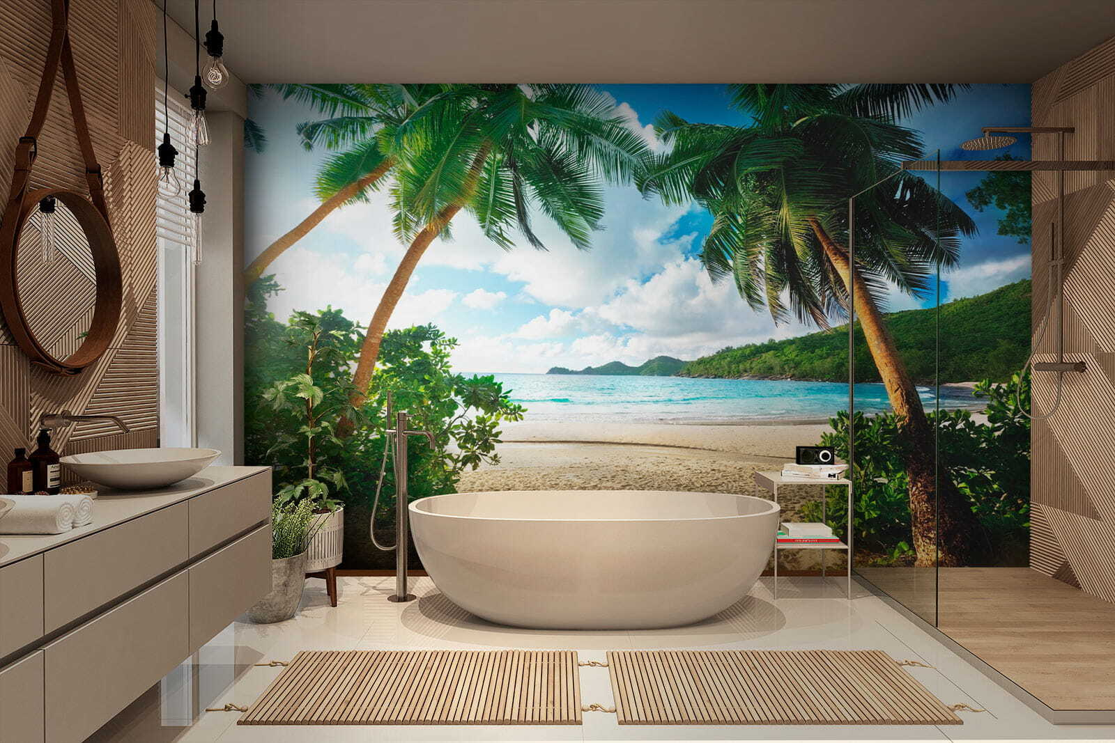 Beach with palm trees and blue water Beach with palm trees and blue water