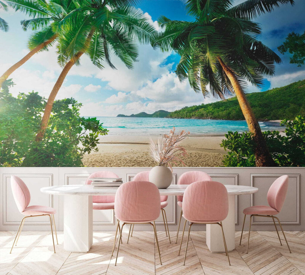 Beach with palm trees and blue water Beach with palm trees and blue water