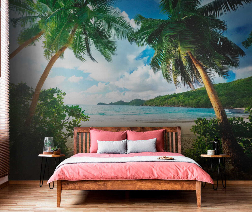 Beach with palm trees and blue water Beach with palm trees and blue water