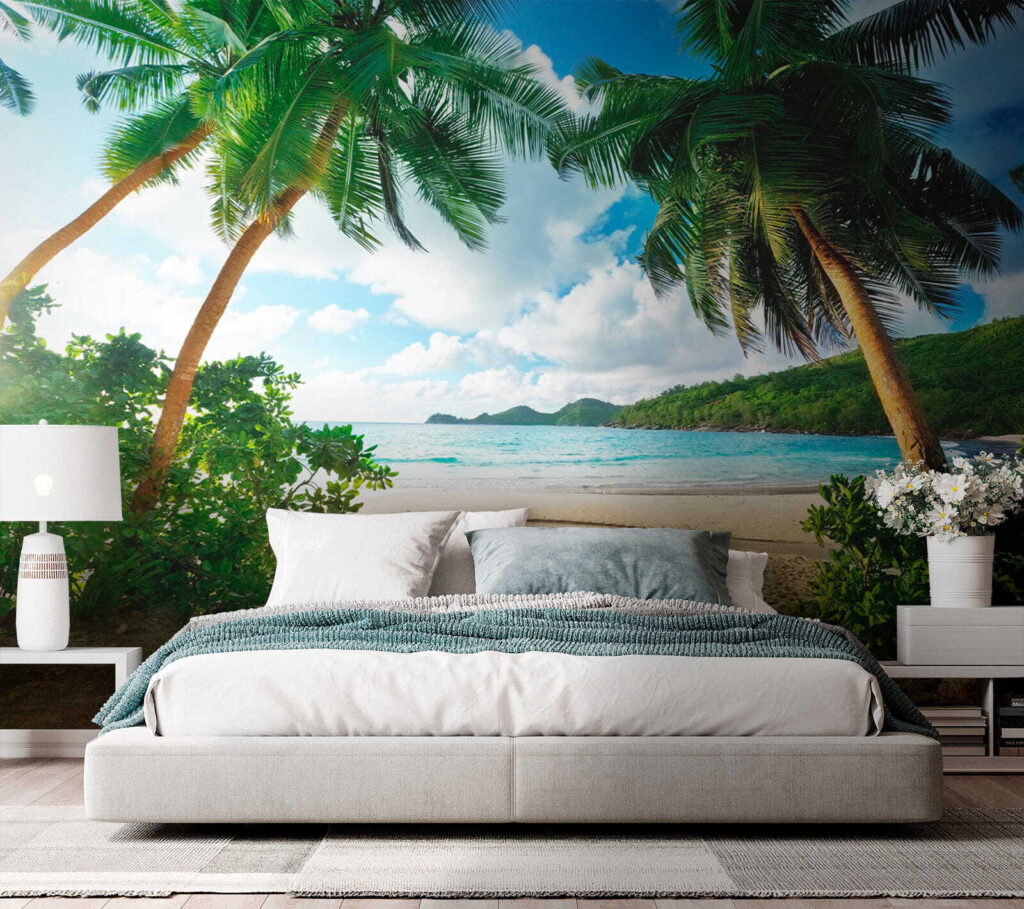 Beach with palm trees and blue water Beach with palm trees and blue water