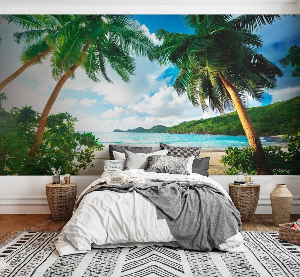 Beach with palm trees and blue water Beach with palm trees and blue water