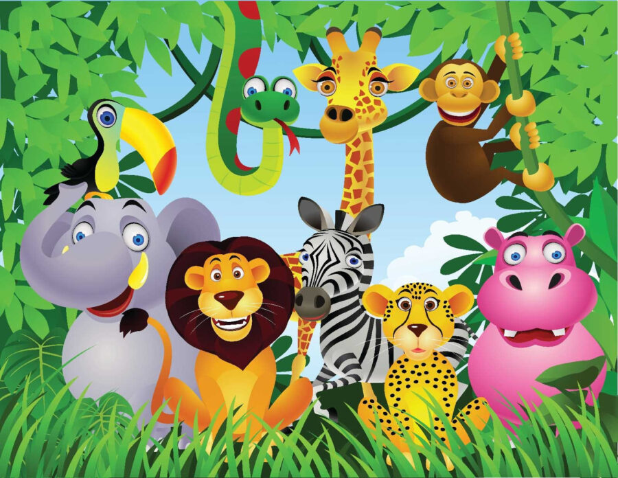Gruppo di animali nella giungla