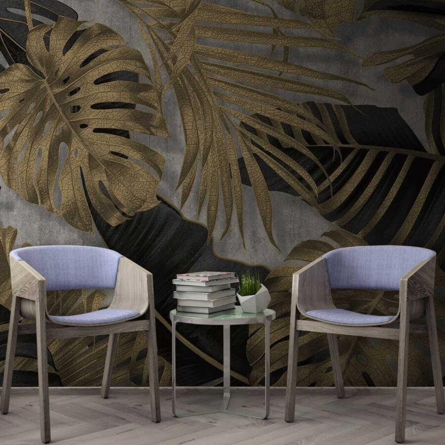 Elegante fogliame tropicale su un fondale strutturato