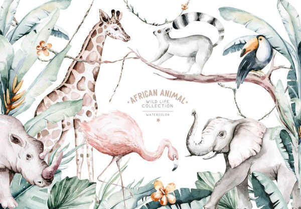 Illustrazione ad acquerello di animali e piante Illustrazione ad acquerello di animali e piante