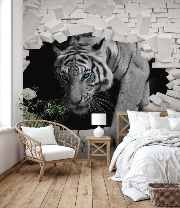 La tigre che passa attraverso un buco nel muro La tigre che passa attraverso un buco nel muro