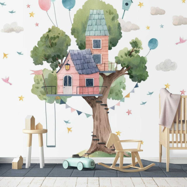 Pittura ad acquerello di una casa sull'albero Pittura ad acquerello di una casa sull'albero
