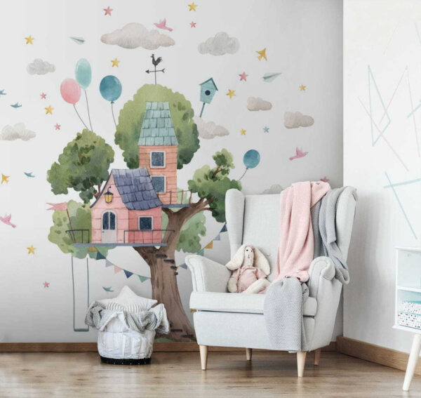 Pittura ad acquerello di una casa sull'albero Pittura ad acquerello di una casa sull'albero